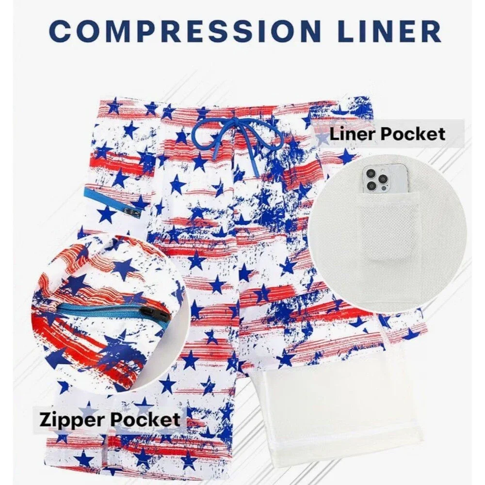 APTRO 2 in 1 Men's Patriotic Swim Trunks 9